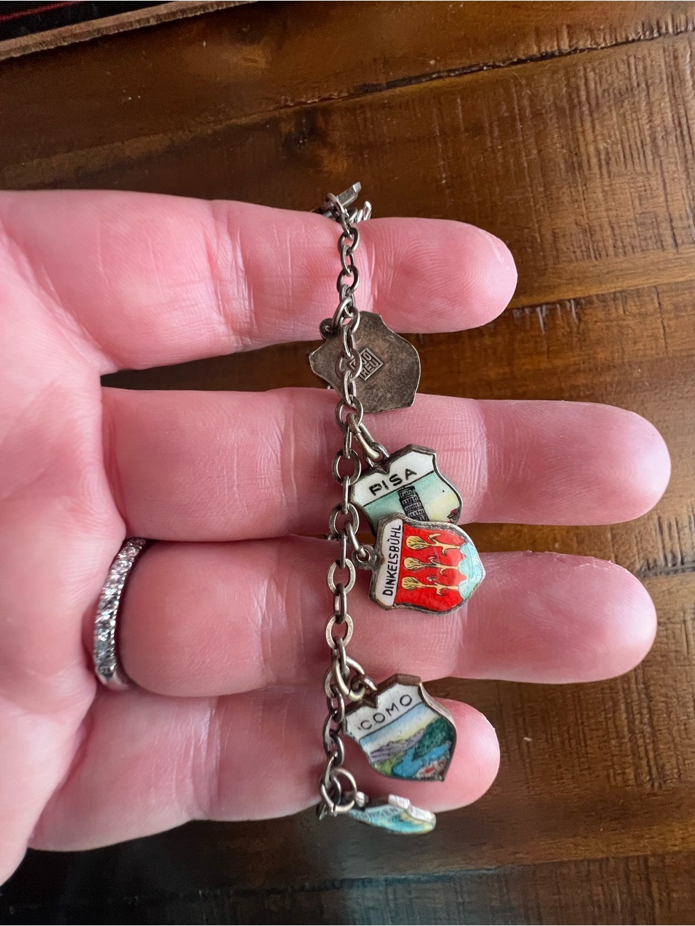 Vintage Enamel Shield Charm Bracelet - Multicolor Travel Shields from Europe - Picture 6 of 7